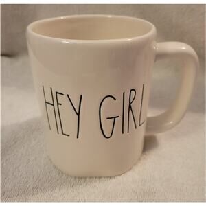 Rae Dunn "Hey Girl" Ceramic Coffee Tea Mug Cup White with Black Writing